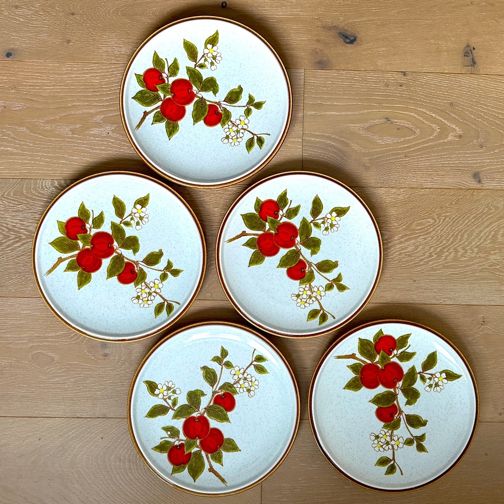 5 Piece Vtg Mikasa Natural Beauty Crab Apple Dinner Plate Tan Rim Vintage MCM